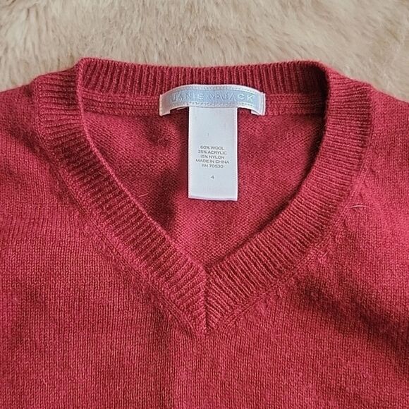 JANIE AND JACK RED WOOL V-NECK SWEATER, SIZE 4 - Picture 3 of 6